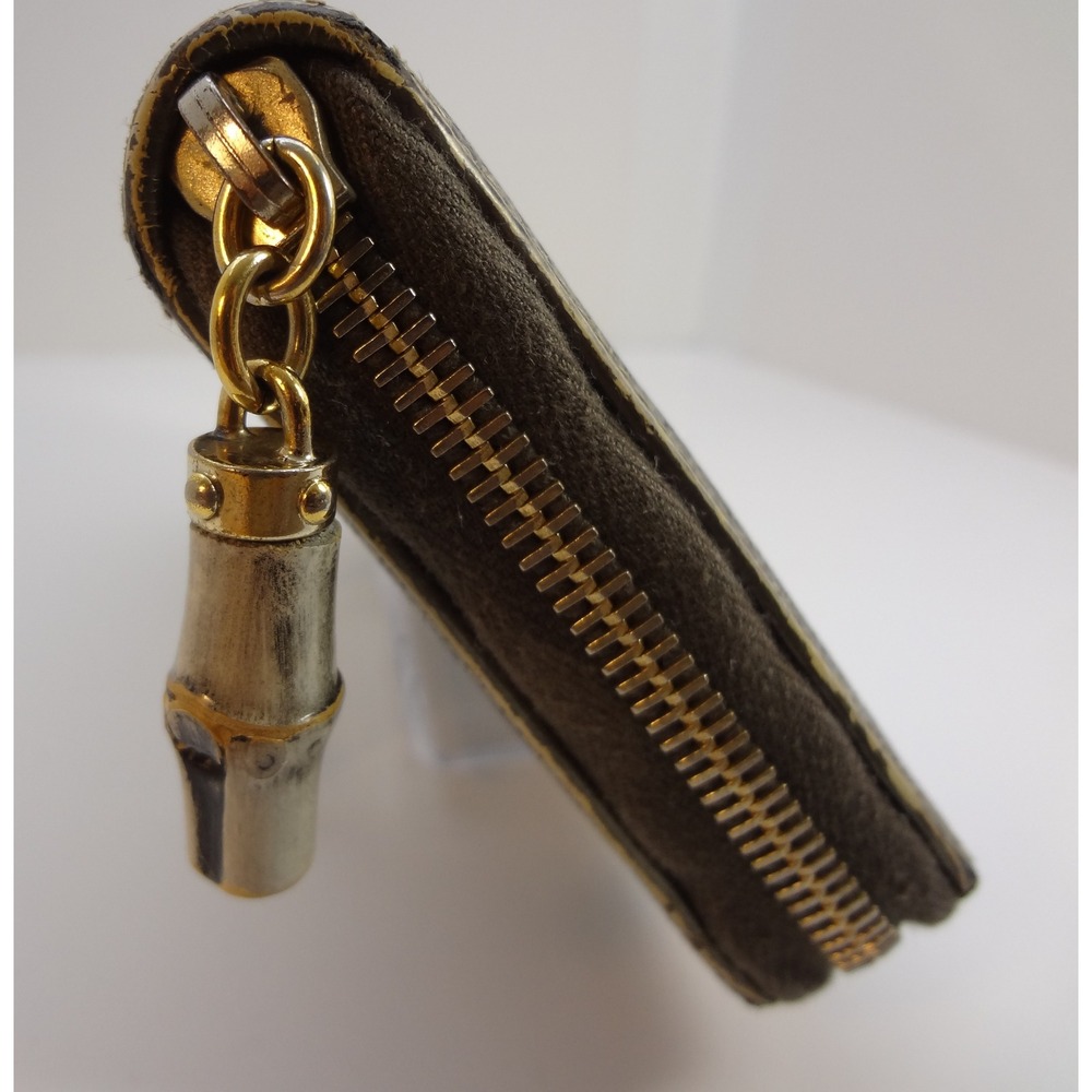 Gucci Black Wallet Textured‎ Bamboo Tassel Gold Metallic Leather Trim Zip-Around - Picture 5 of 10